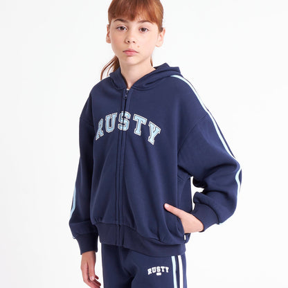 Campera Canguro Rusty Girls Team Varsity Zip Through Hood Navy