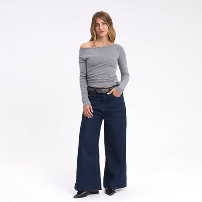 Fashion Top Rusty Groove Up One Shoulder Ls Top Ld Grey Marle