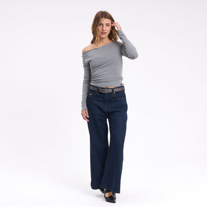 Fashion Top Rusty Groove Up One Shoulder Ls Top Ld Grey Marle