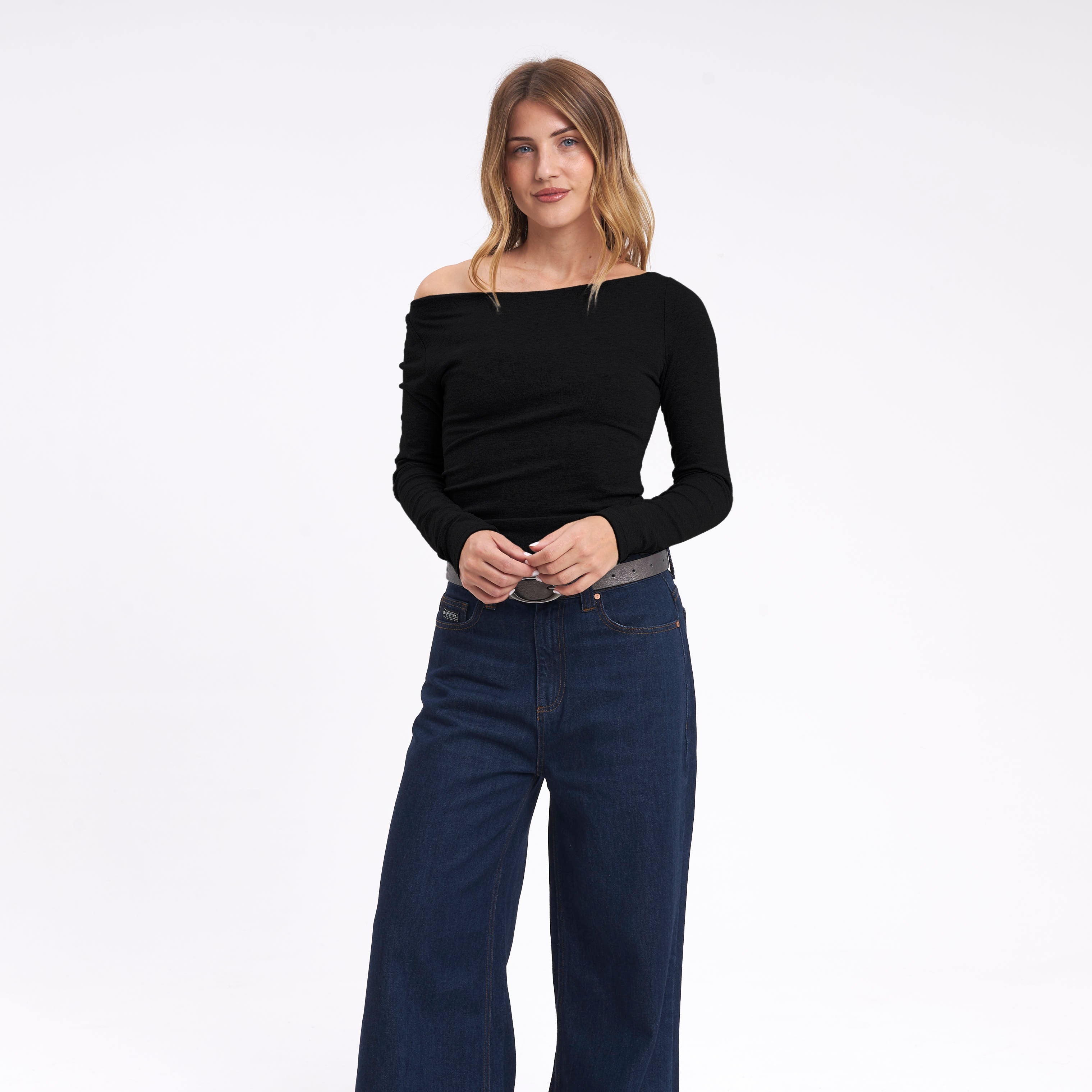 Fashion Top Rusty Groove Up One Shoulder Ls Top Ld Black