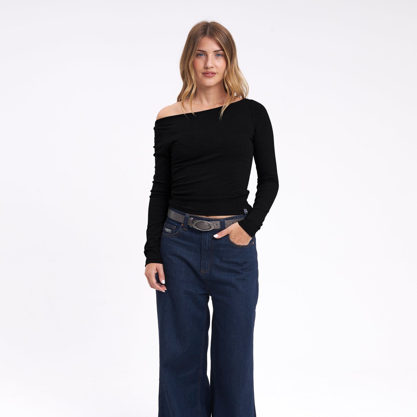Fashion Top Rusty Groove Up One Shoulder Ls Top Ld Black