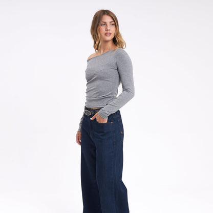 Fashion Top Rusty Groove Up One Shoulder Ls Top Ld Grey Marle