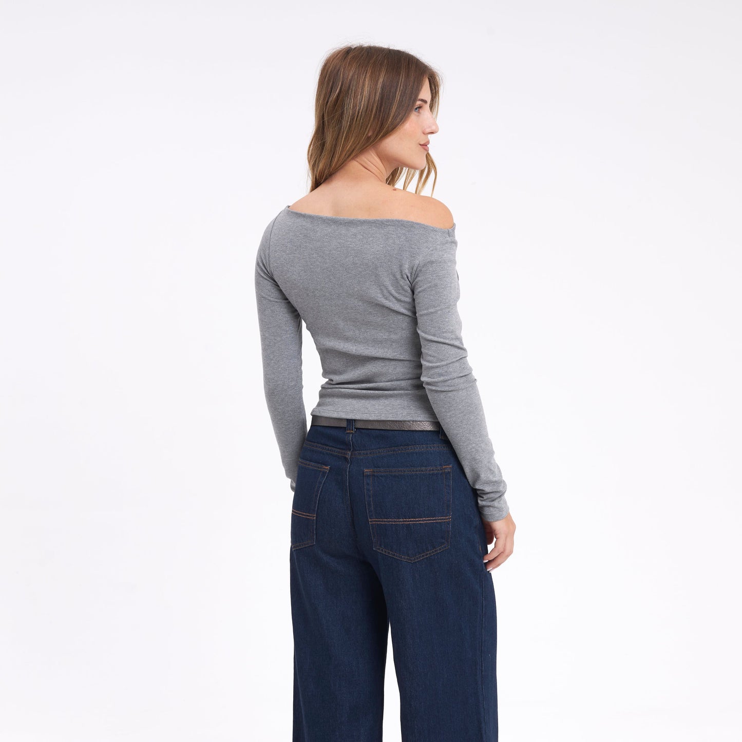 Fashion Top Rusty Groove Up One Shoulder Ls Top Ld Grey Marle