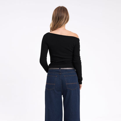Fashion Top Rusty Groove Up One Shoulder Ls Top Ld Black