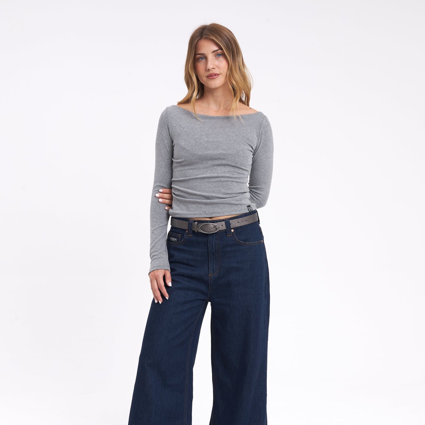 Fashion Top Rusty Groove Up One Shoulder Ls Top Ld Grey Marle
