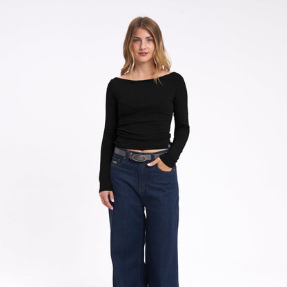 Fashion Top Rusty Groove Up One Shoulder Ls Top Ld Black