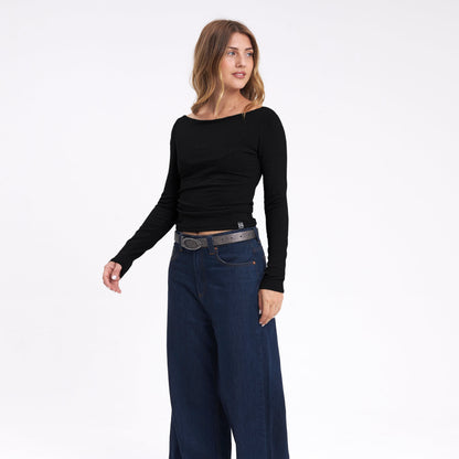 Fashion Top Rusty Groove Up One Shoulder Ls Top Ld Black