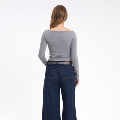 Fashion Top Rusty Groove Up One Shoulder Ls Top Ld Grey Marle