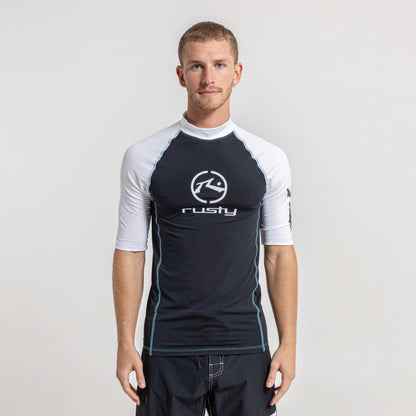 Rashie Rusty Gnaraloo Short Sleeve Surf Top Boys Black/White