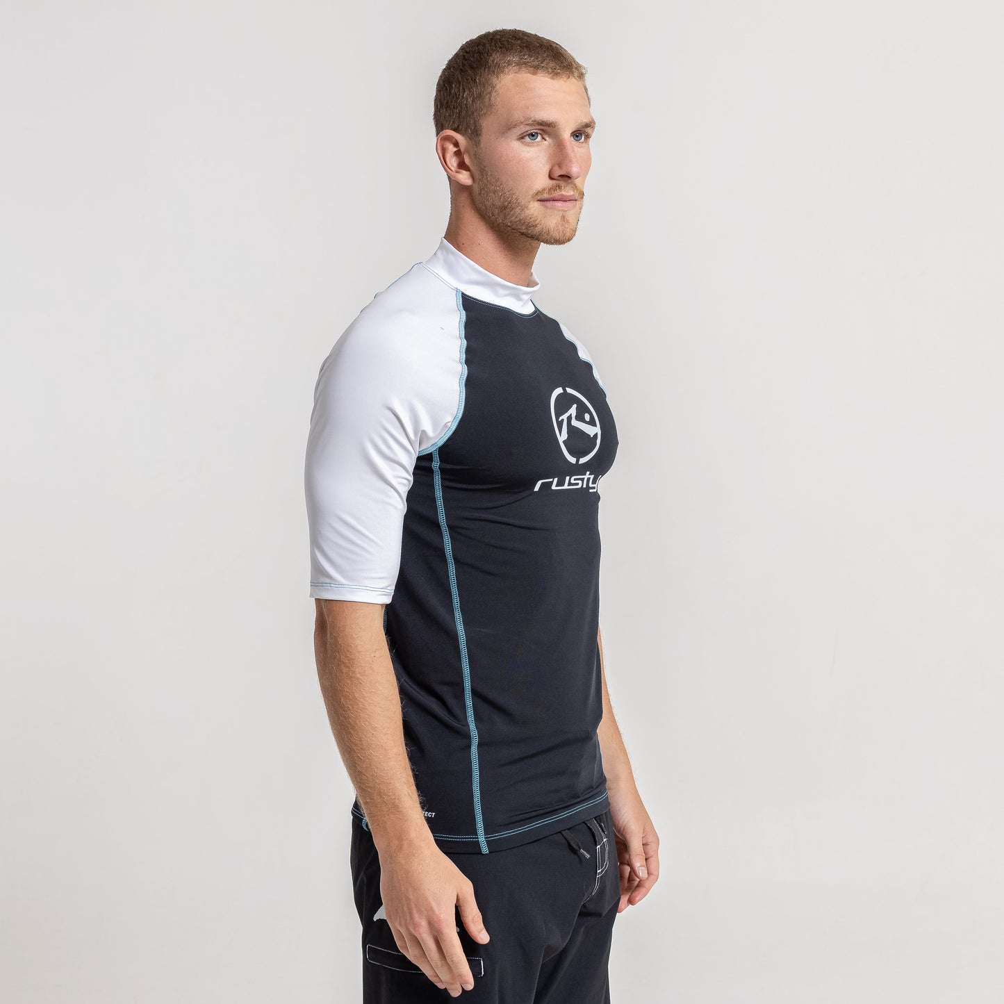 Rashie Rusty Gnaraloo Short Sleeve Surf Top Boys Black/White