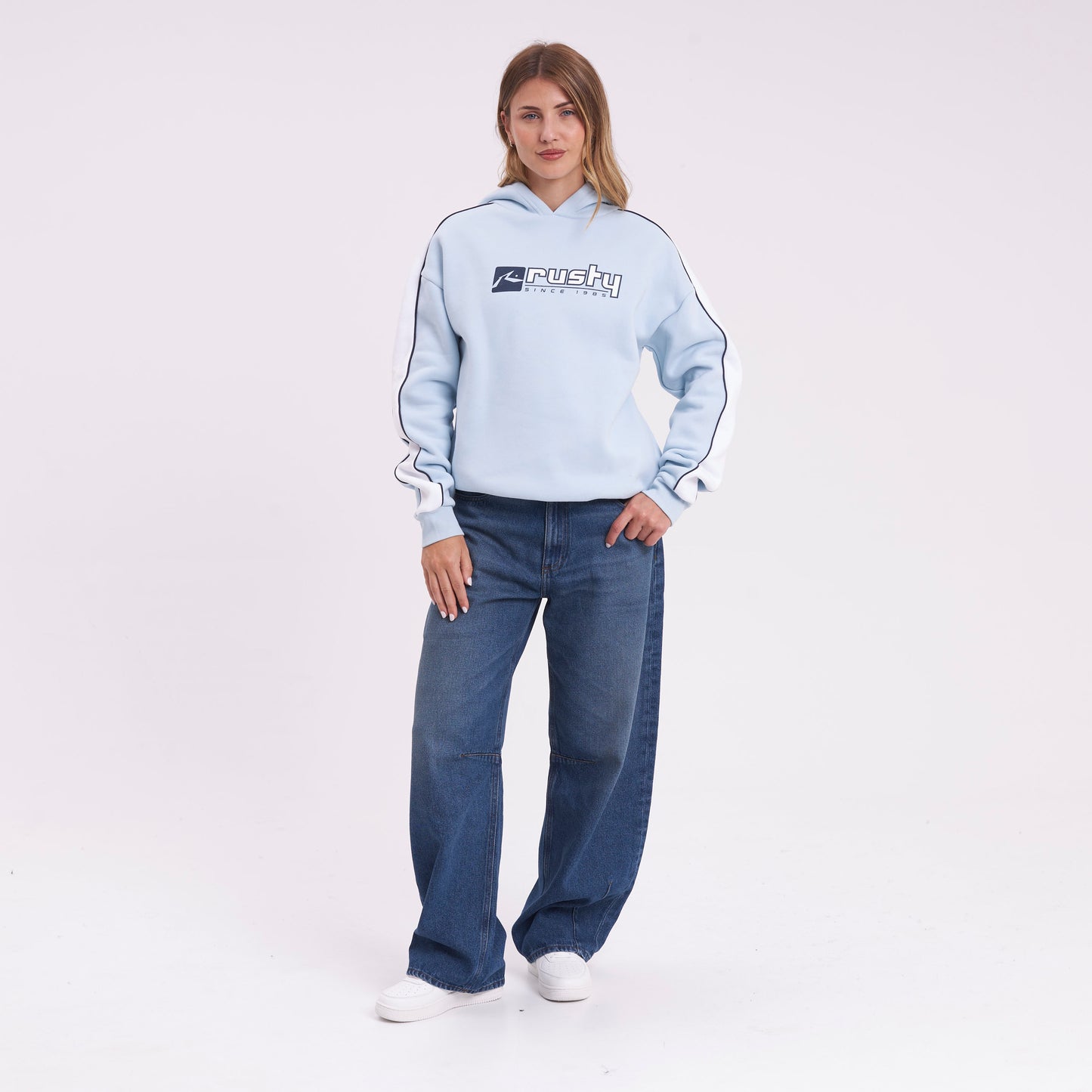 Canguro Rusty Hailstone Oversized Hooded Fleece Retro Blue