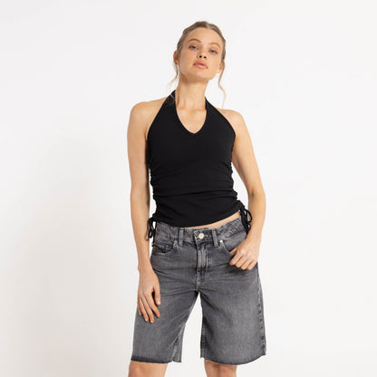 Fashion Top Rusty Halter It Up Rouched Top Ld Black