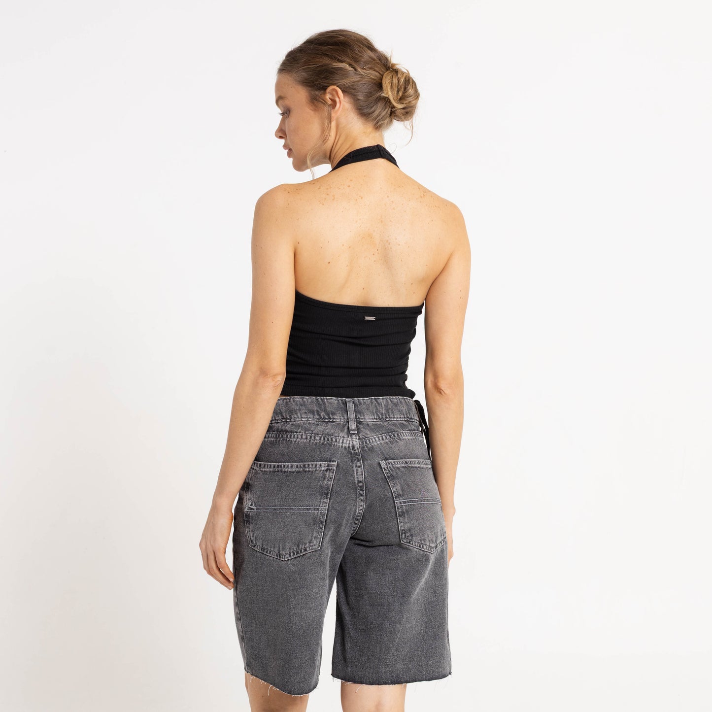 Fashion Top Rusty Halter It Up Rouched Top Ld Black