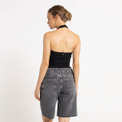 Fashion Top Rusty Halter It Up Rouched Top Ld Black