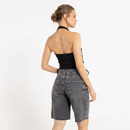 Fashion Top Rusty Halter It Up Rouched Top Ld Black