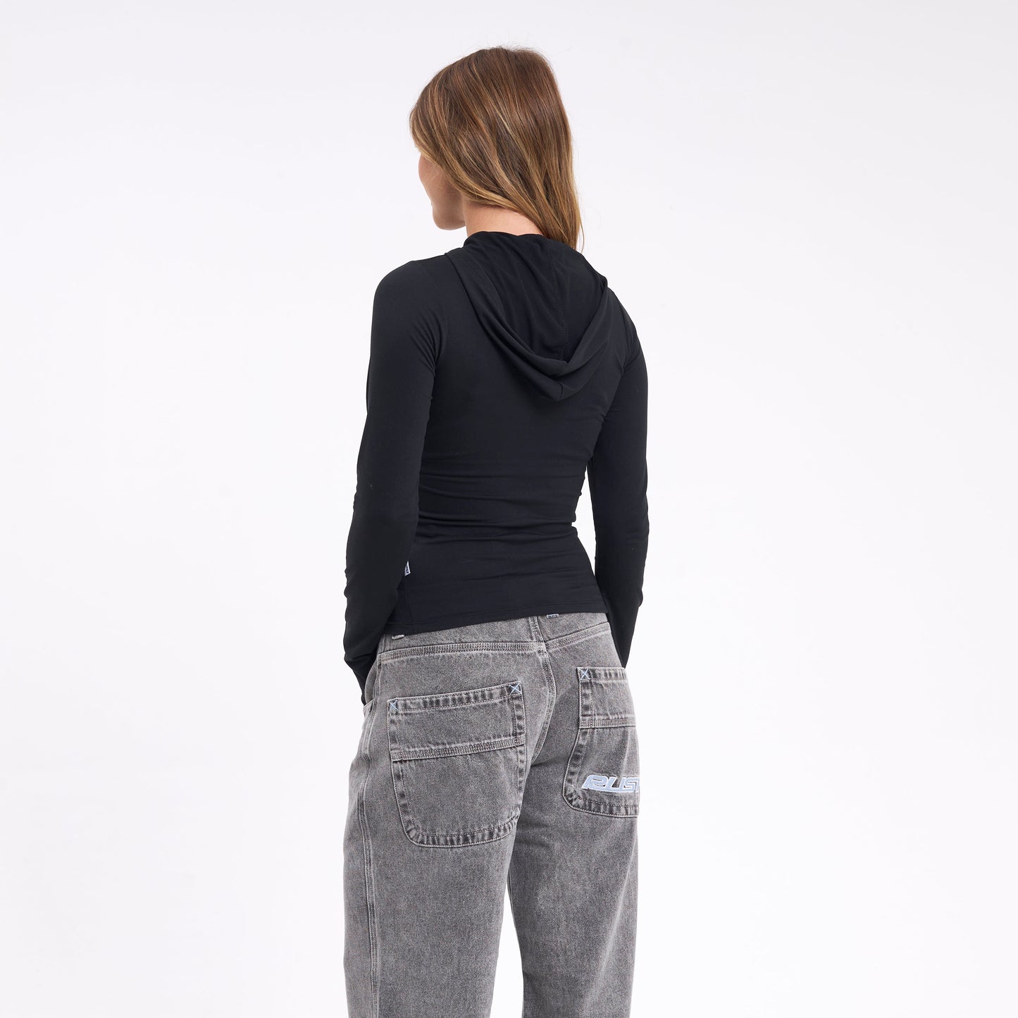 Fashion Top Rusty Hide Hood Ls Tee Black