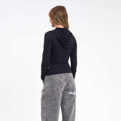 Fashion Top Rusty Hide Hood Ls Tee Black
