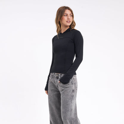 Fashion Top Rusty Hide Hood Ls Tee Black
