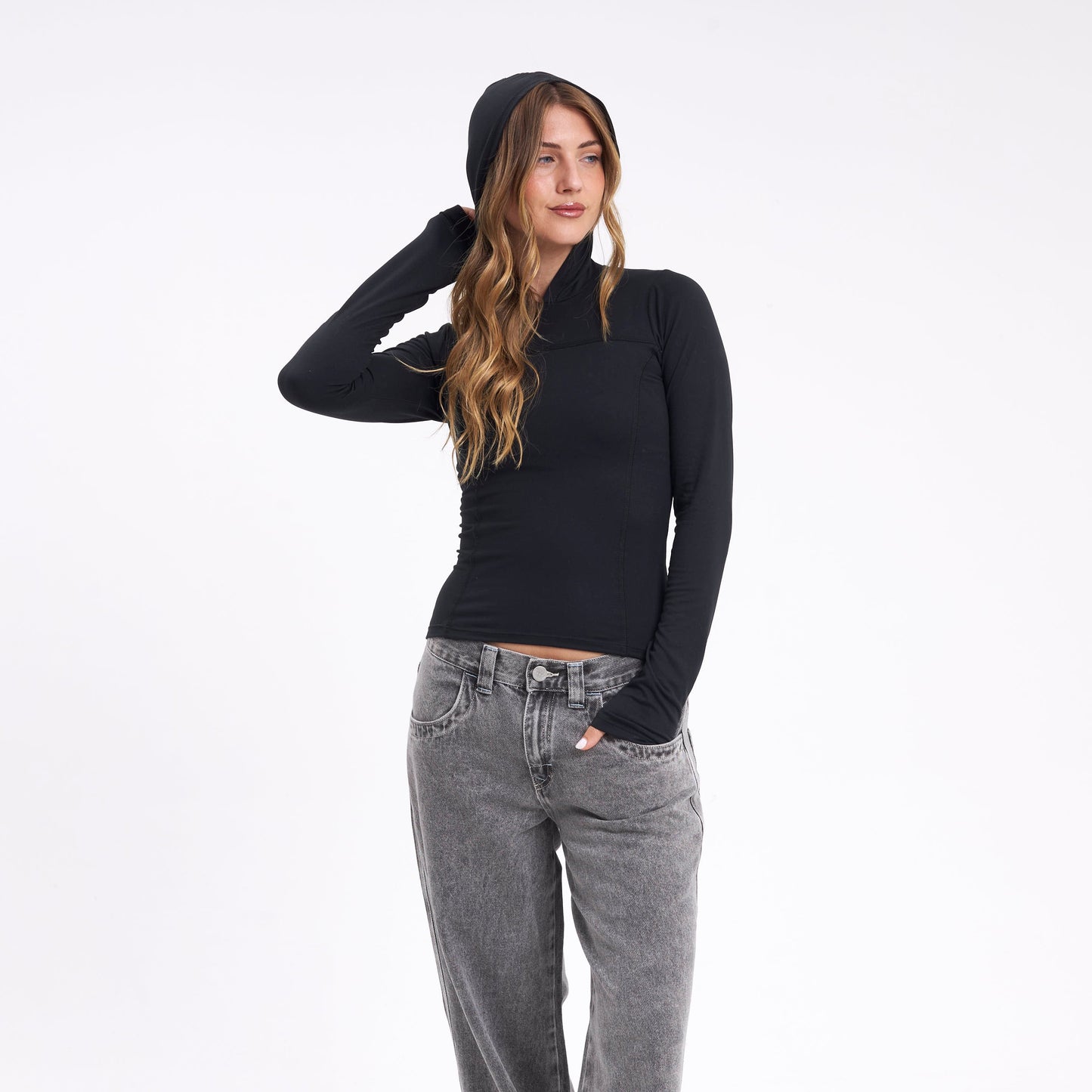 Fashion Top Rusty Hide Hood Ls Tee Black