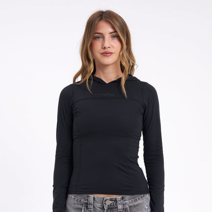 Fashion Top Rusty Hide Hood Ls Tee Black