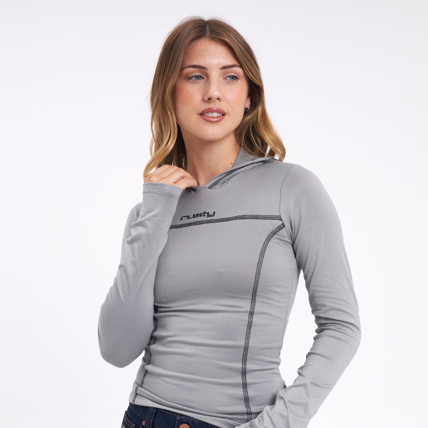 Fashion Top Rusty Hide Hood Ls Tee Steel Grey
