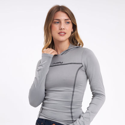 Fashion Top Rusty Hide Hood Ls Tee Steel Grey