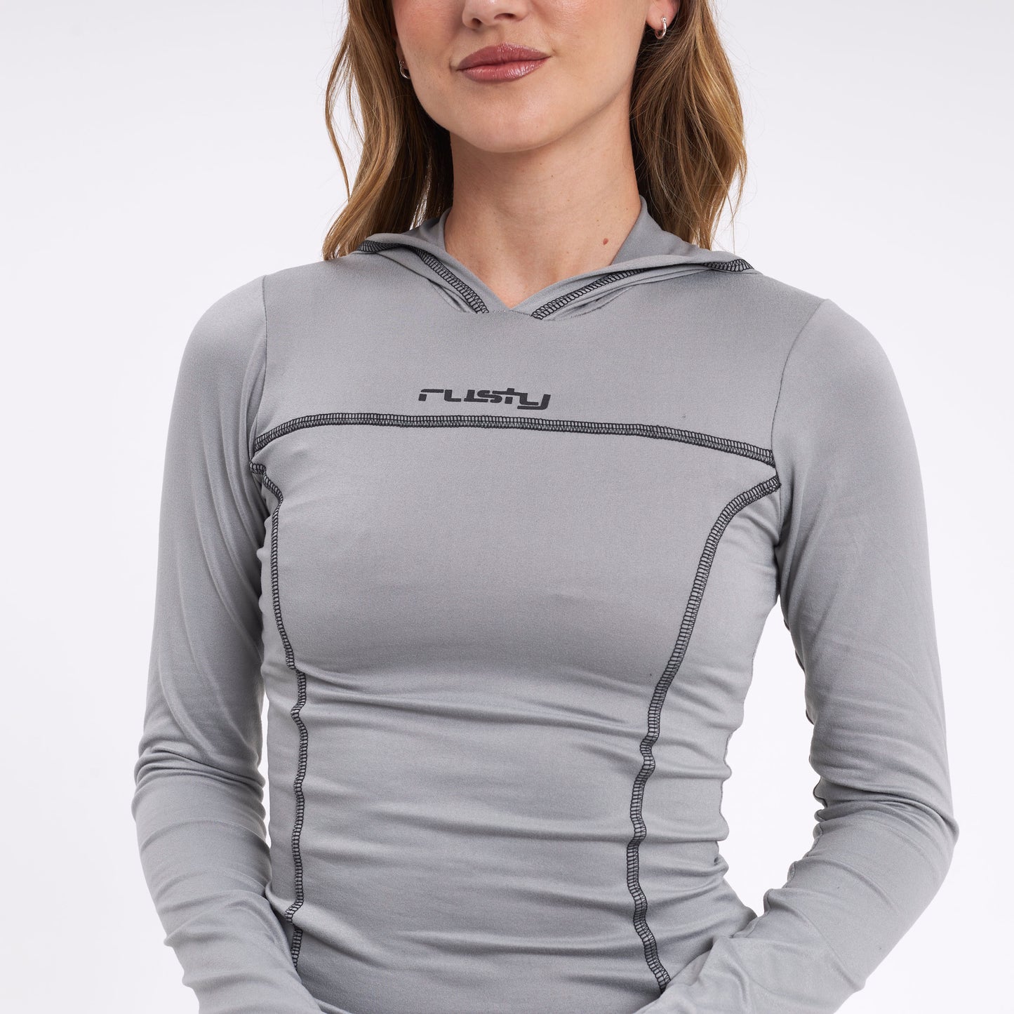 Fashion Top Rusty Hide Hood Ls Tee Steel Grey