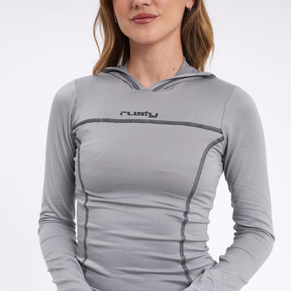 Fashion Top Rusty Hide Hood Ls Tee Steel Grey