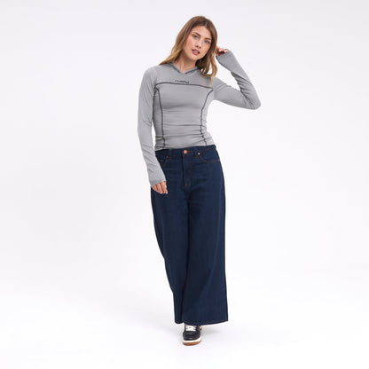 Fashion Top Rusty Hide Hood Ls Tee Steel Grey