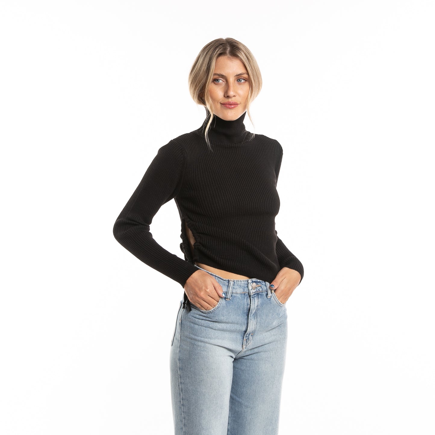 Sweater Rusty Gathered Hi Neck Knit Ld