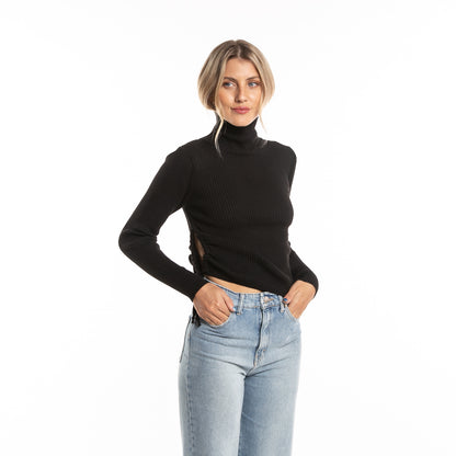 Sweater Rusty Gathered Hi Neck Knit Ld