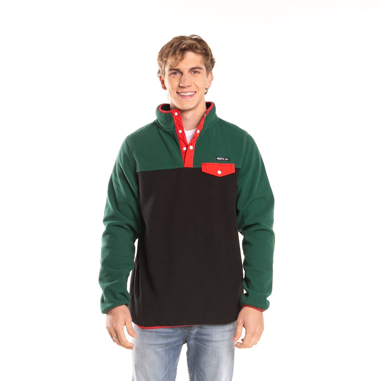 Buzo Rusty Acacias Polar 1/4 Button Crew Black/Deep Teal