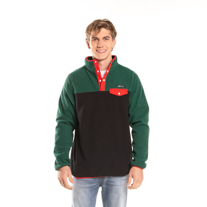Buzo Rusty Acacias Polar 1/4 Button Crew Black/Deep Teal