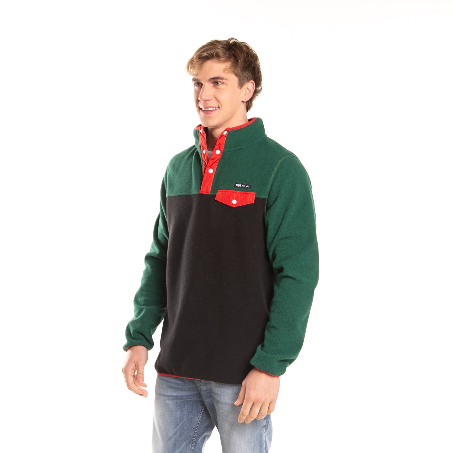 Buzo Rusty Acacias Polar 1/4 Button Crew Black/Deep Teal