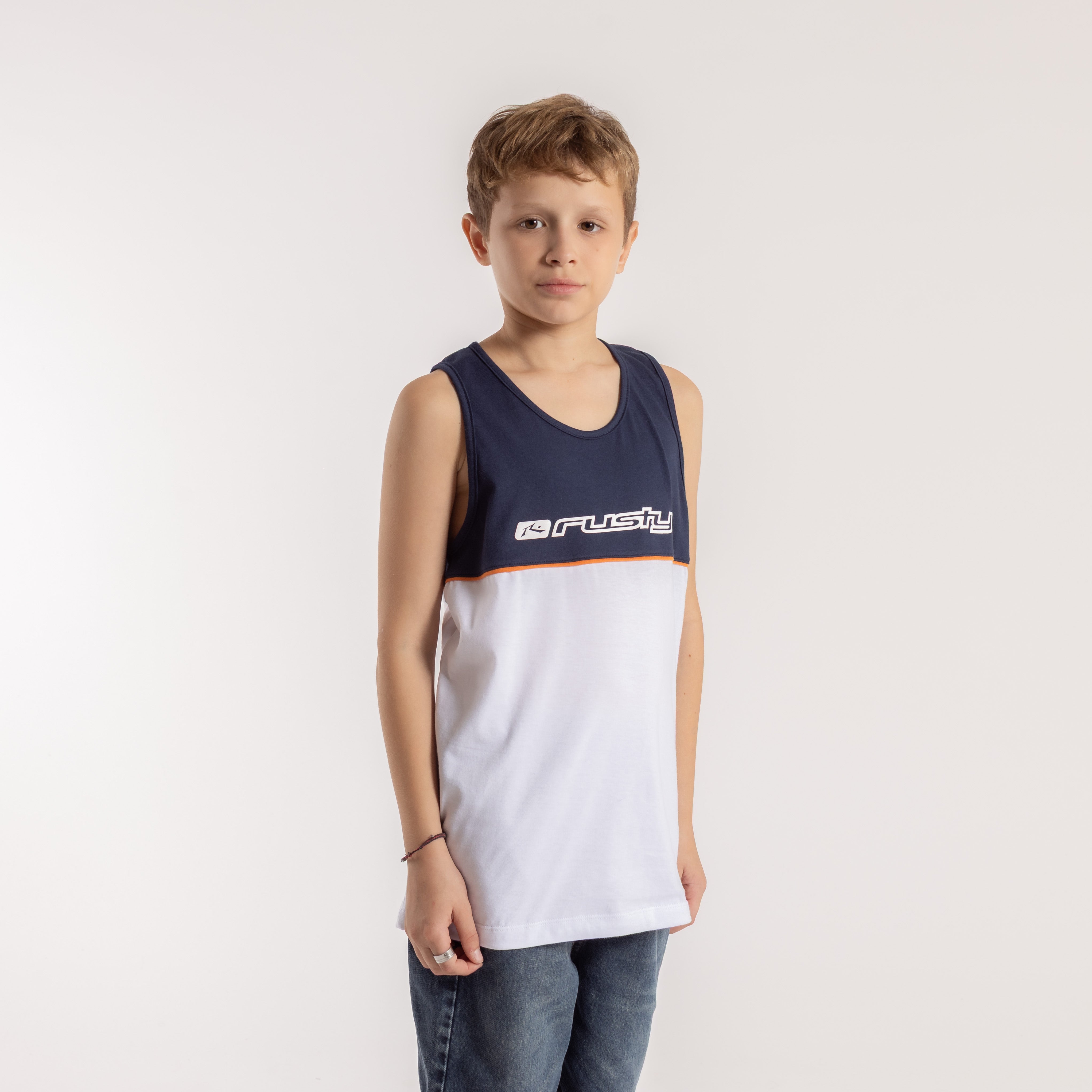 Musculosa Rusty Infinity Tank Jr White/Navy Blue