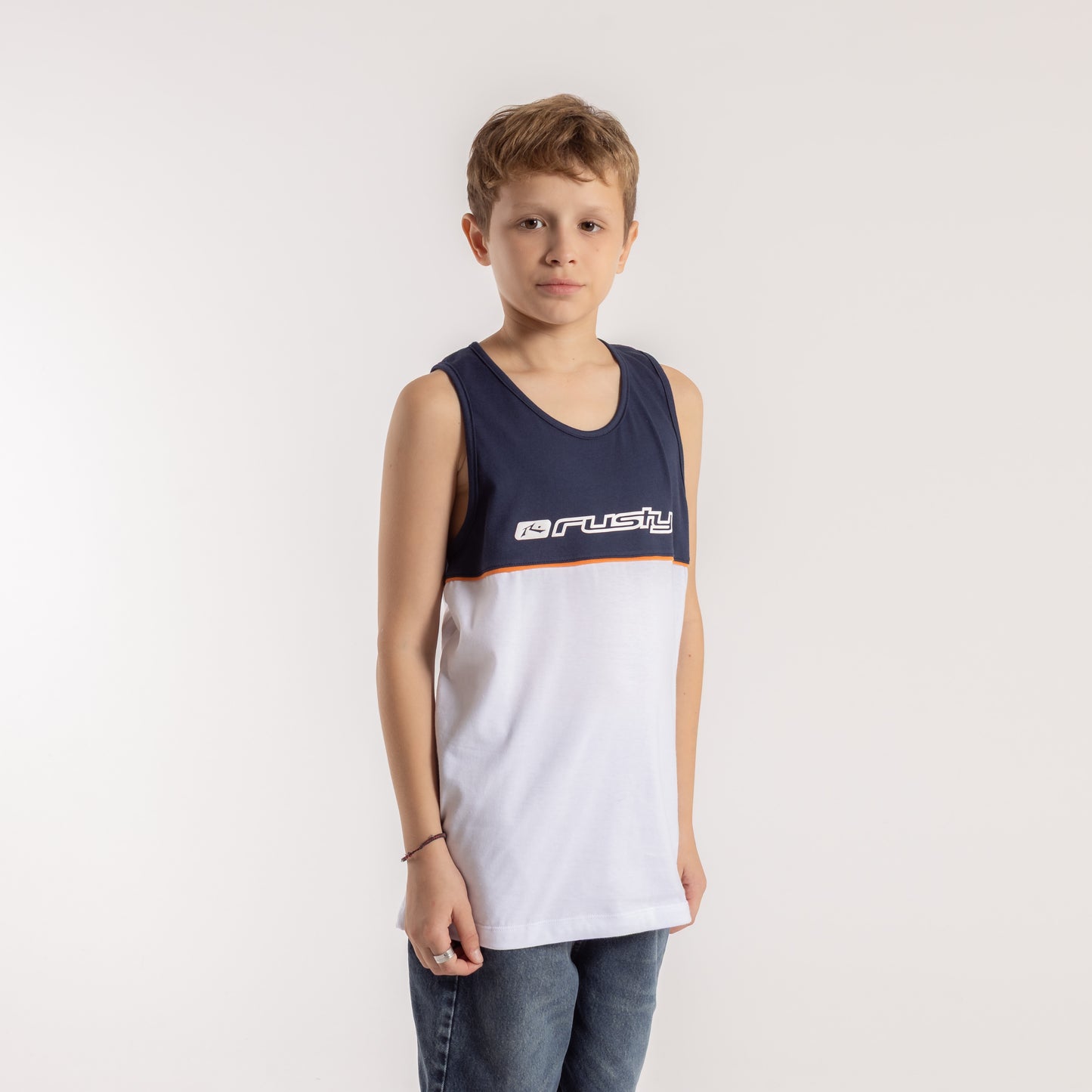 Musculosa Rusty Infinity Tank Jr White/Navy Blue