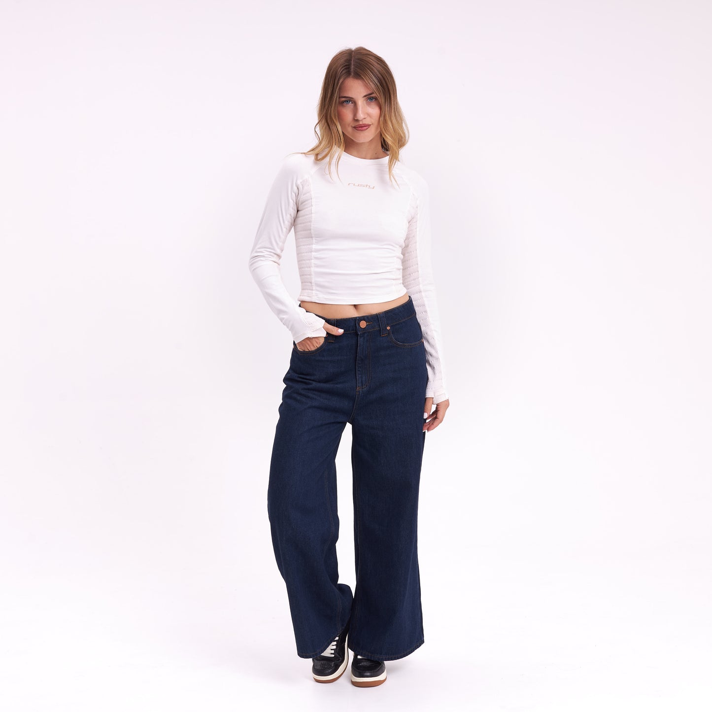 Fashion Top Rusty Kick Textured Ls Top Ld Ecru