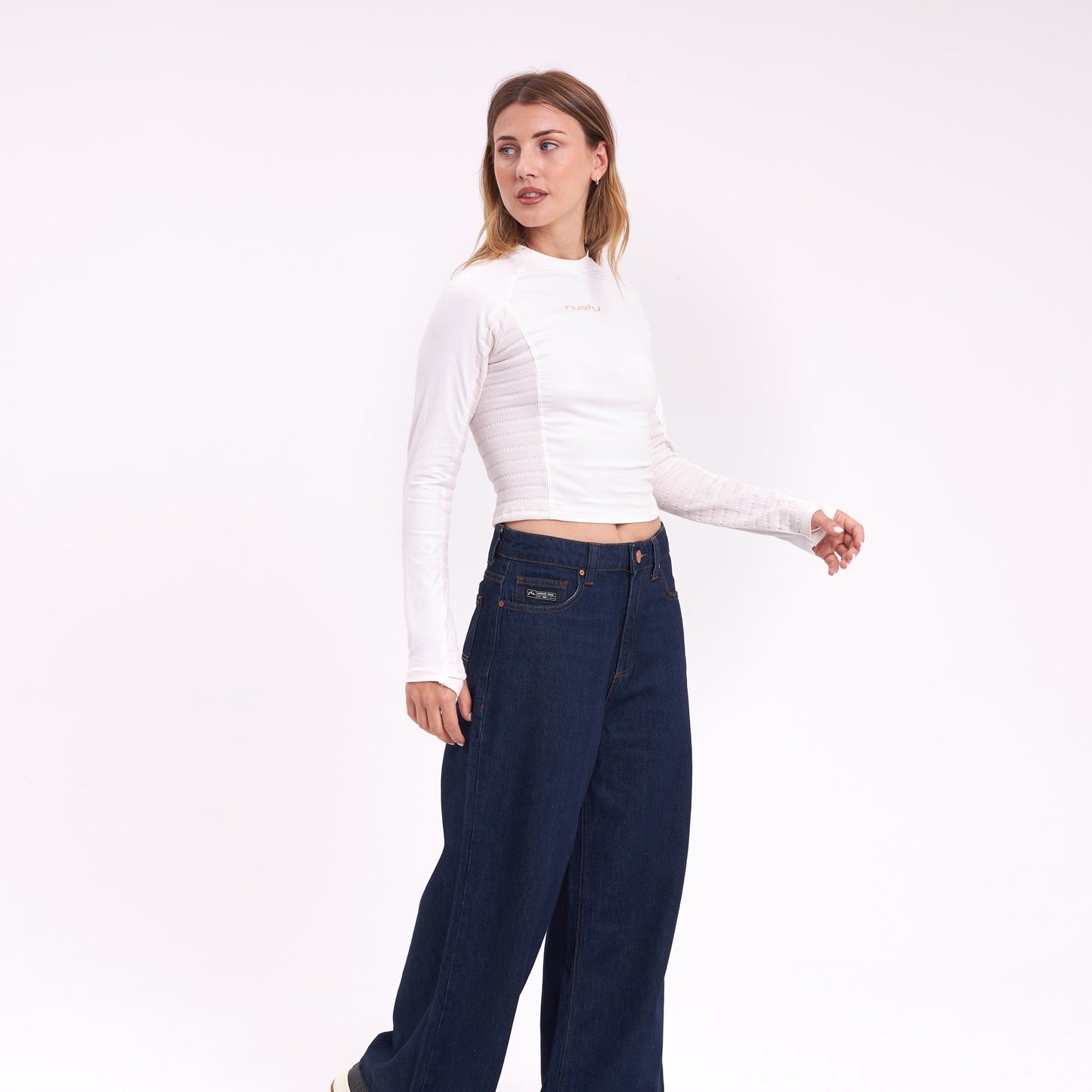 Fashion Top Rusty Kick Textured Ls Top Ld Ecru