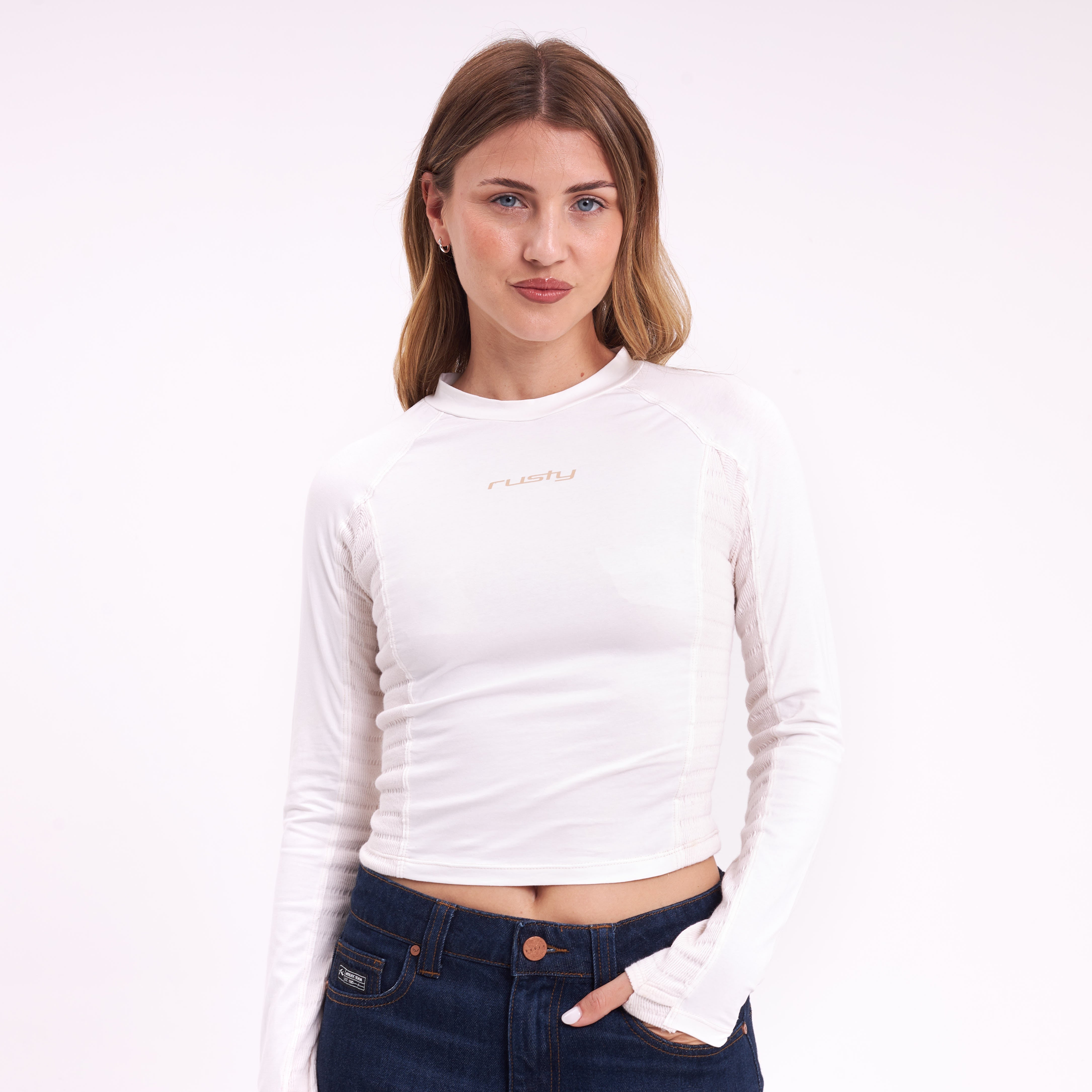 Fashion Top Rusty Kick Textured Ls Top Ld Ecru