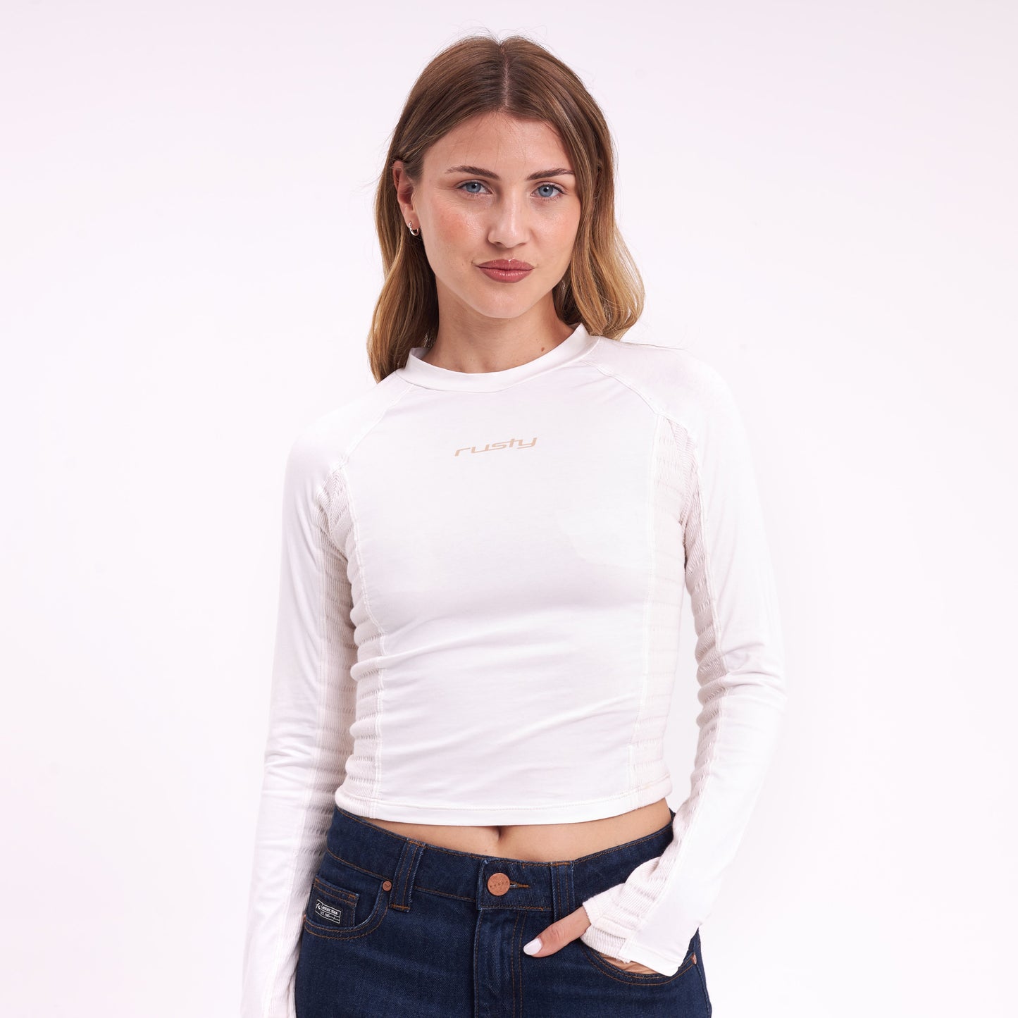 Fashion Top Rusty Kick Textured Ls Top Ld Ecru