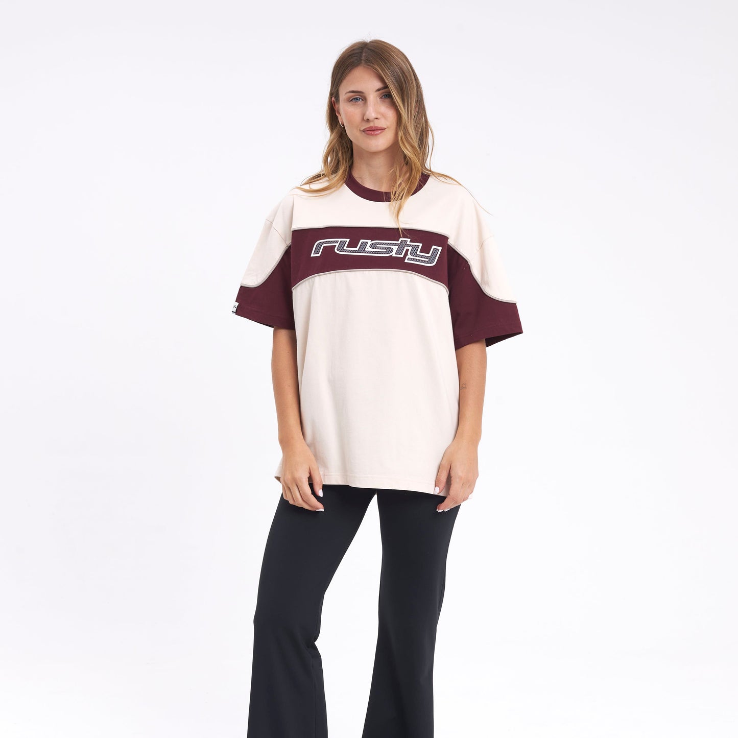 Remera Mc Rusty Kinetic Oversize Tee Cream/Burgundy