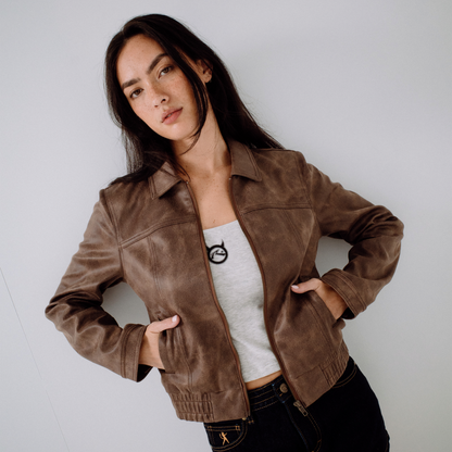 Campera Liviana Rusty Lizzy Faux Leather Fitted Jacket Ash Brown