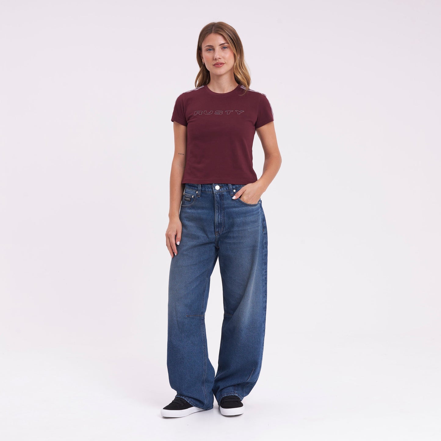 Jean Rusty Mercy Baggy Mid Rise Jean Ld Middy Blue