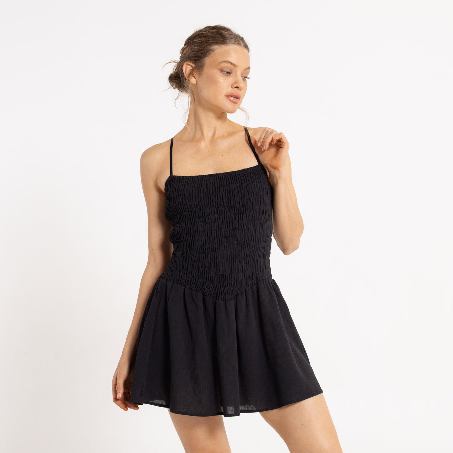 Vestido Rusty Mimi Smocked Mini Dress Ld Black