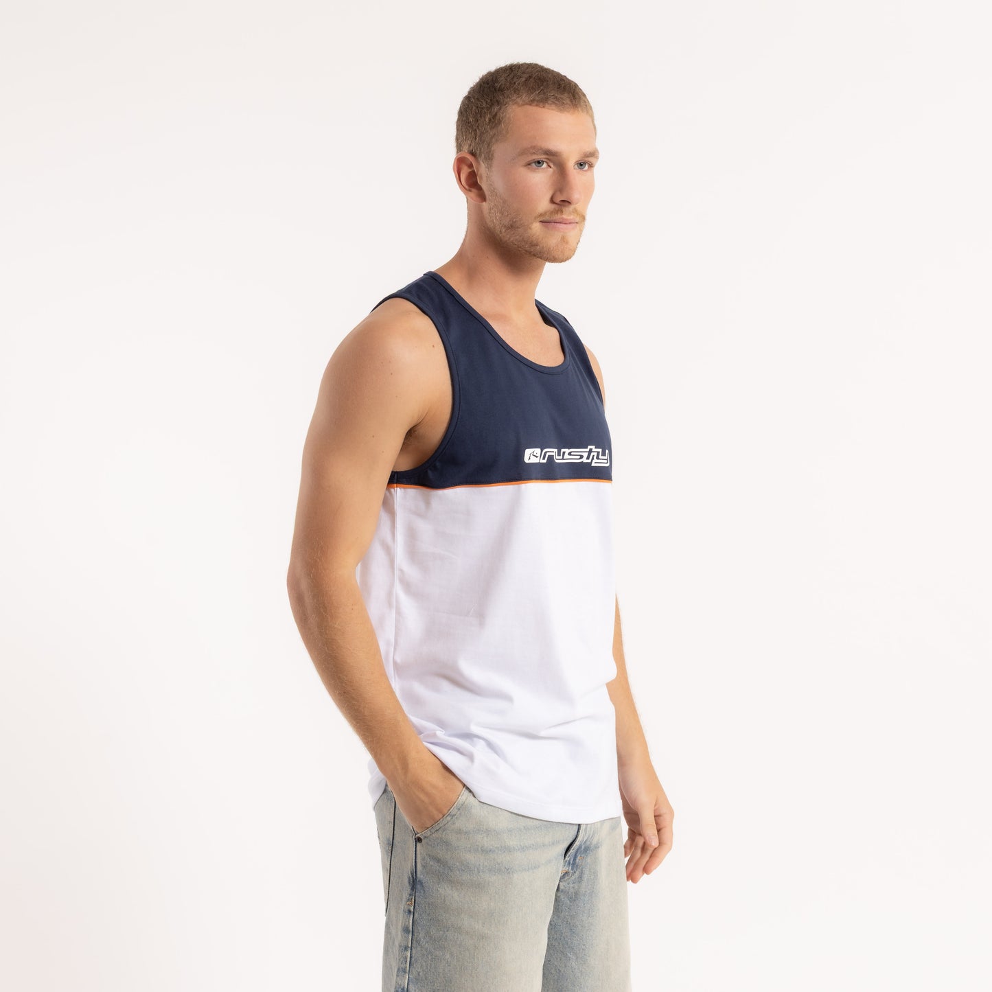 Musculosa Rusty Infinity Tank White/Navy Blue
