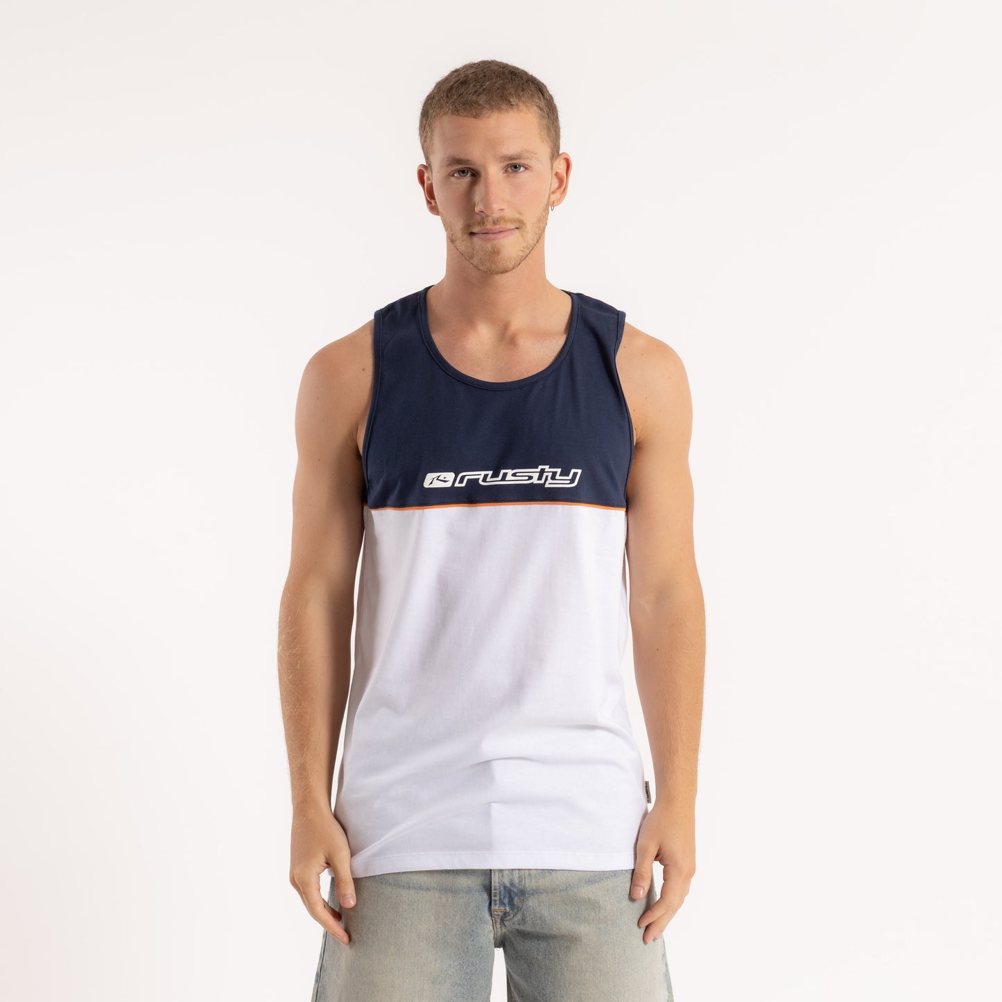Musculosa Rusty Infinity Tank White/Navy Blue