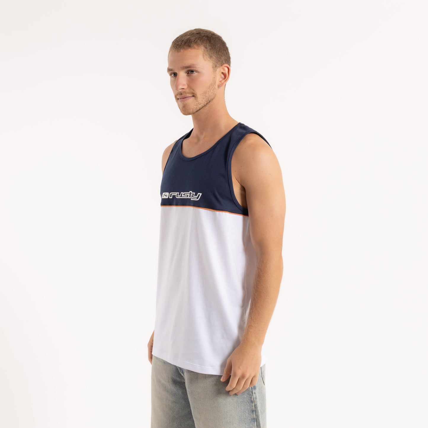 Musculosa Rusty Infinity Tank White/Navy Blue