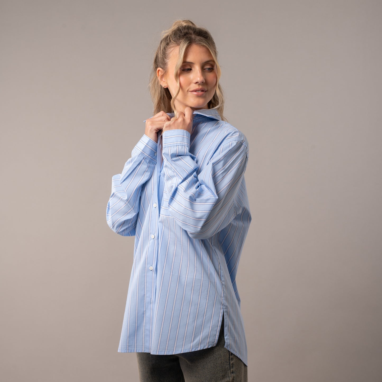 Camisa Ml Rusty Mykonos Stripe Oversize Shirt Ld Glacier Lake