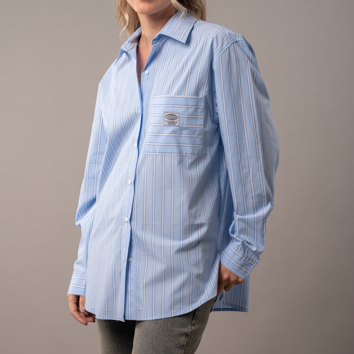 Camisa Ml Rusty Mykonos Stripe Oversize Shirt Ld Glacier Lake