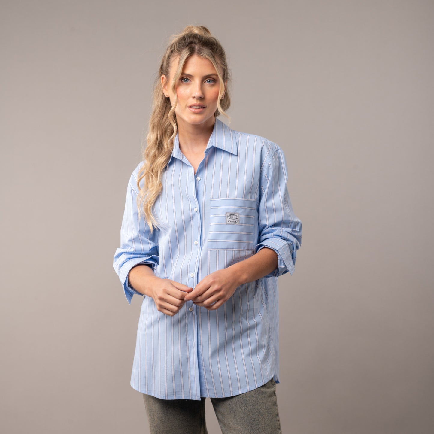 Camisa Ml Rusty Mykonos Stripe Oversize Shirt Ld Glacier Lake